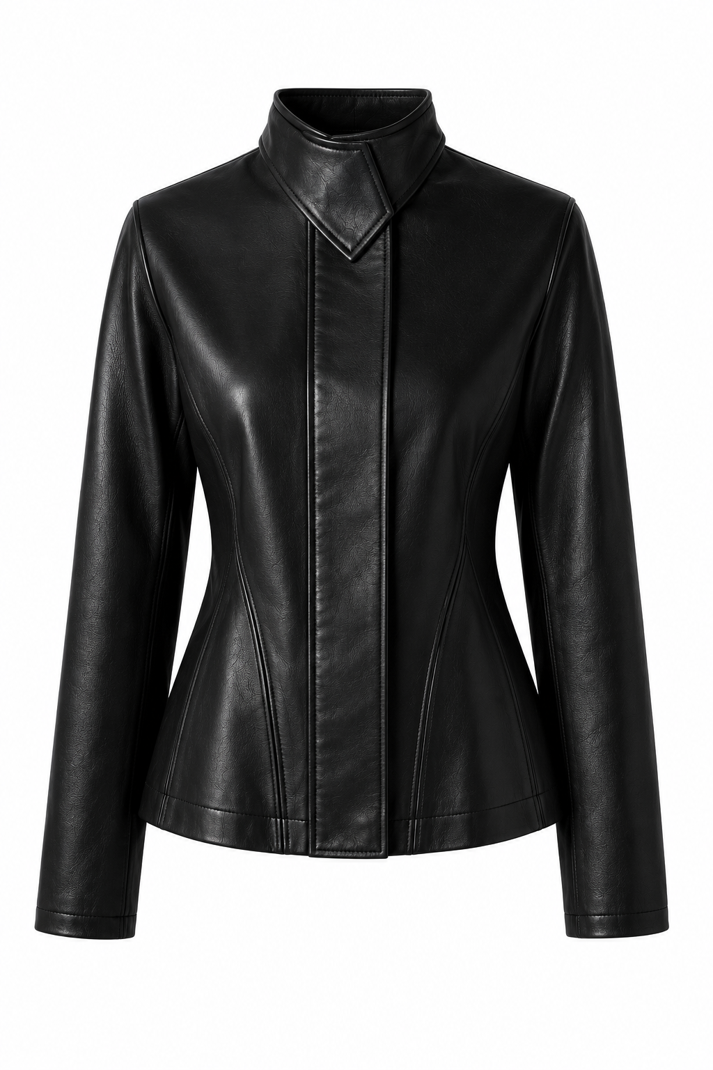 The Contour – women's structured leather jacket with high collar and princess-seam waist