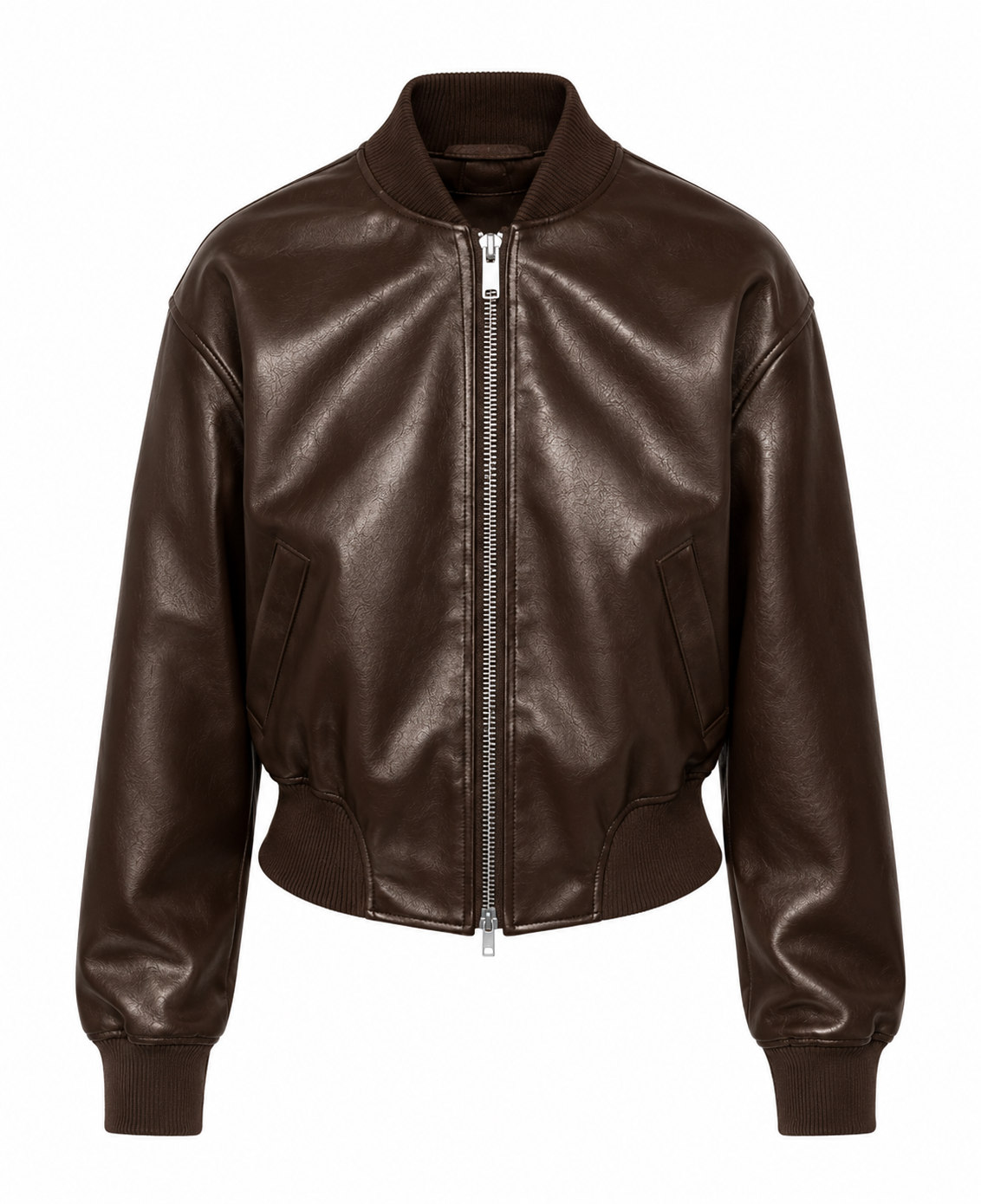The Cropped Bomber – women's ribbed collar bomber jacket in buttery-smooth faux leather