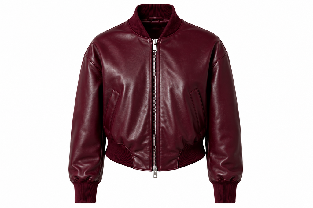 The Cropped Bomber – women's ribbed collar bomber jacket in buttery-smooth faux leather