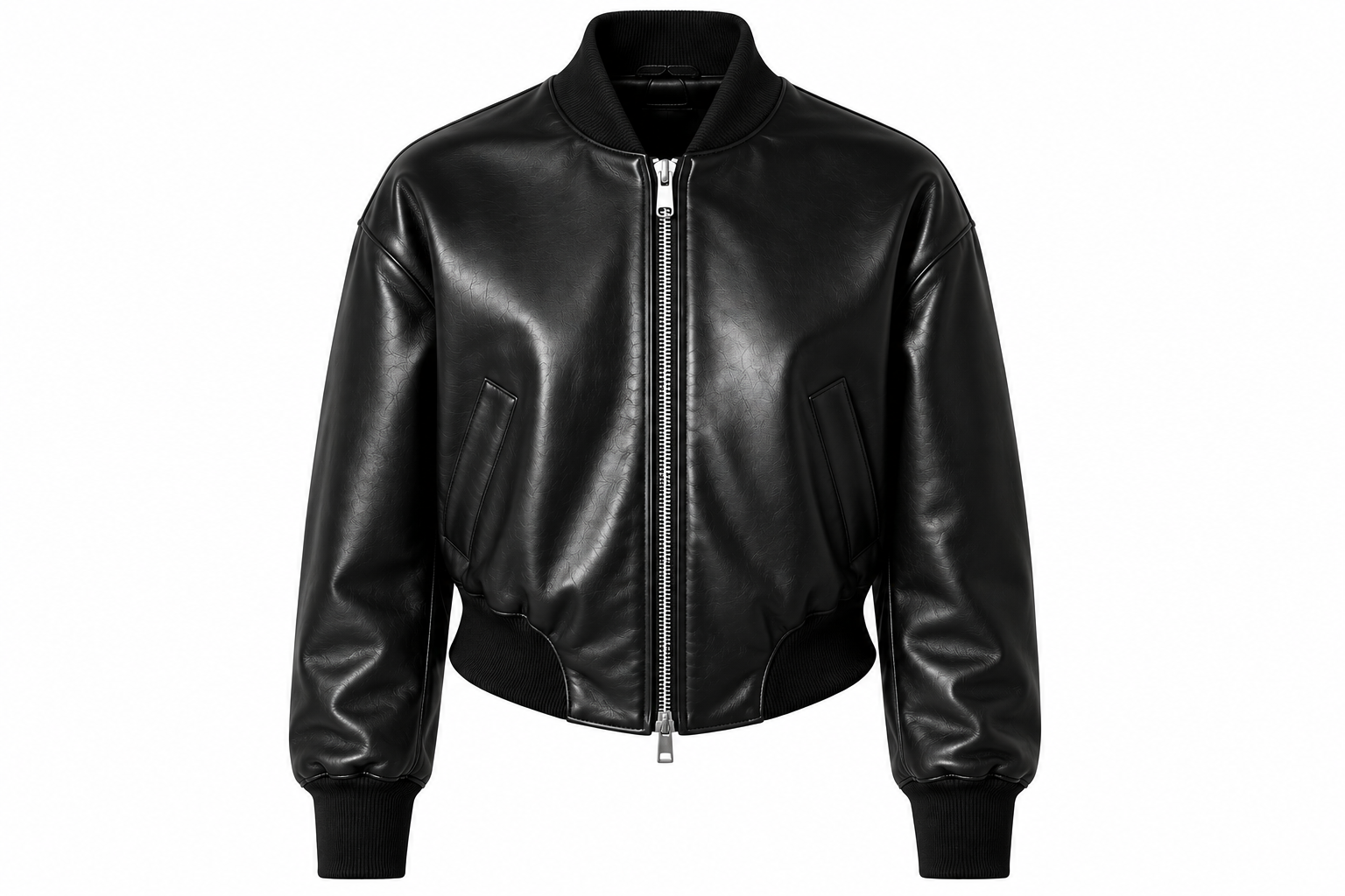 The Cropped Bomber – women's ribbed collar bomber jacket in buttery-smooth faux leather