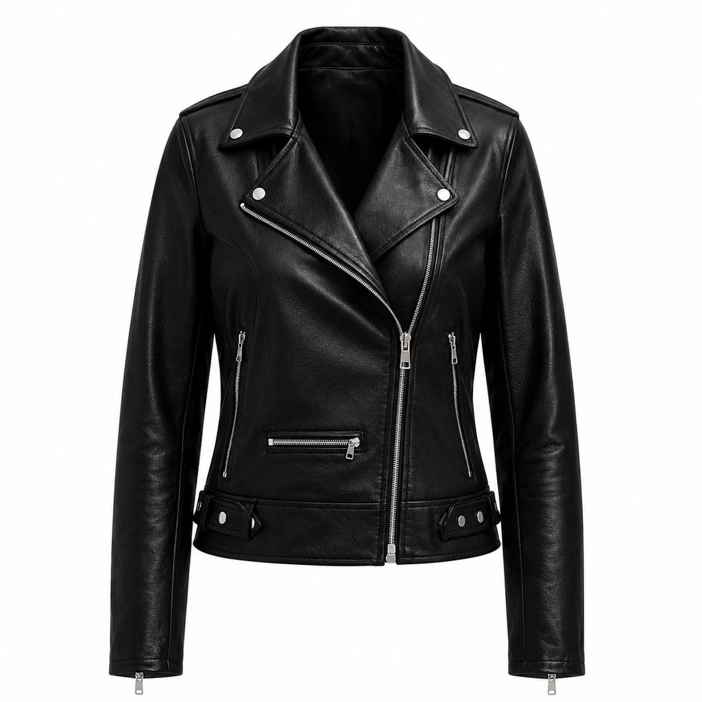 The Edge – women's slim biker jacket with notched lapel, snap buttons and zip cuffs