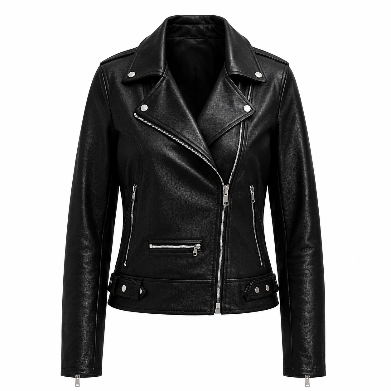 The Edge – women's slim biker jacket with notched lapel, snap buttons and zip cuffs