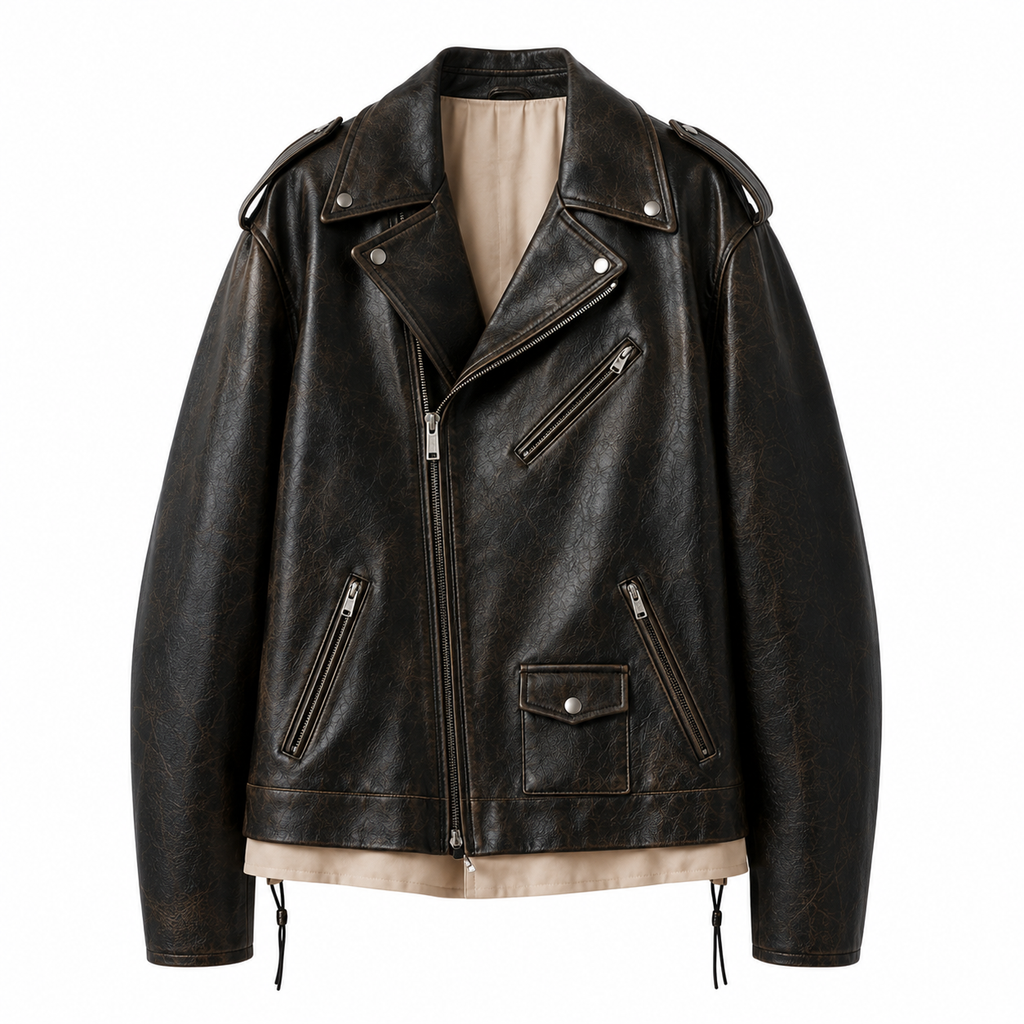 The Renegade – women's vintage-washed leather jacket with asymmetrical zip and shoulder epaulets