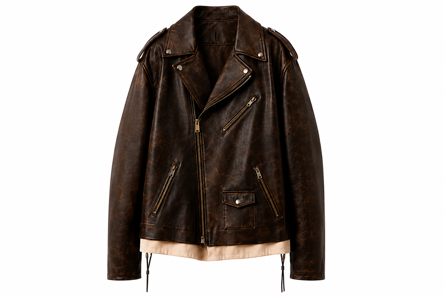 The Renegade – women's vintage-washed leather jacket with asymmetrical zip and shoulder epaulets
