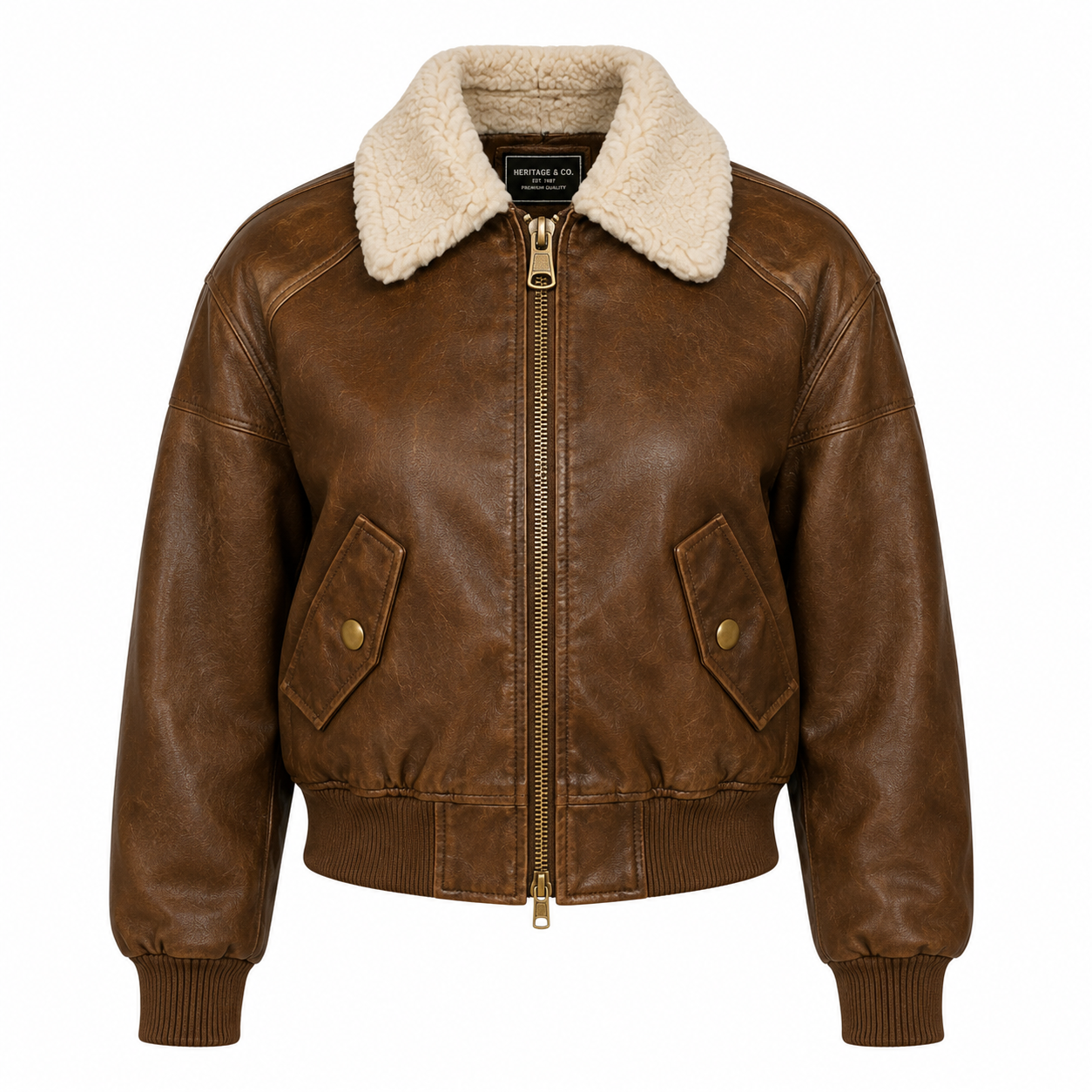 The Sherpa Bomber – women's retro bomber jacket with soft sherpa collar and ribbed cuffs