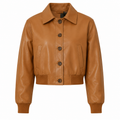 The Shirt Jacket – women's cropped shirt-collar leather jacket with button closure and welt pockets