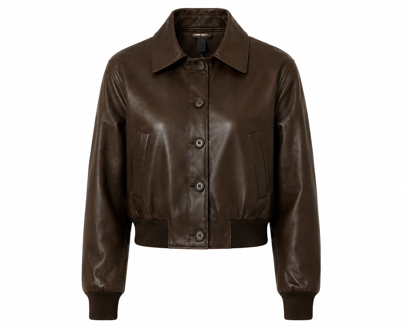 The Shirt Jacket – women's cropped shirt-collar leather jacket with button closure and welt pockets