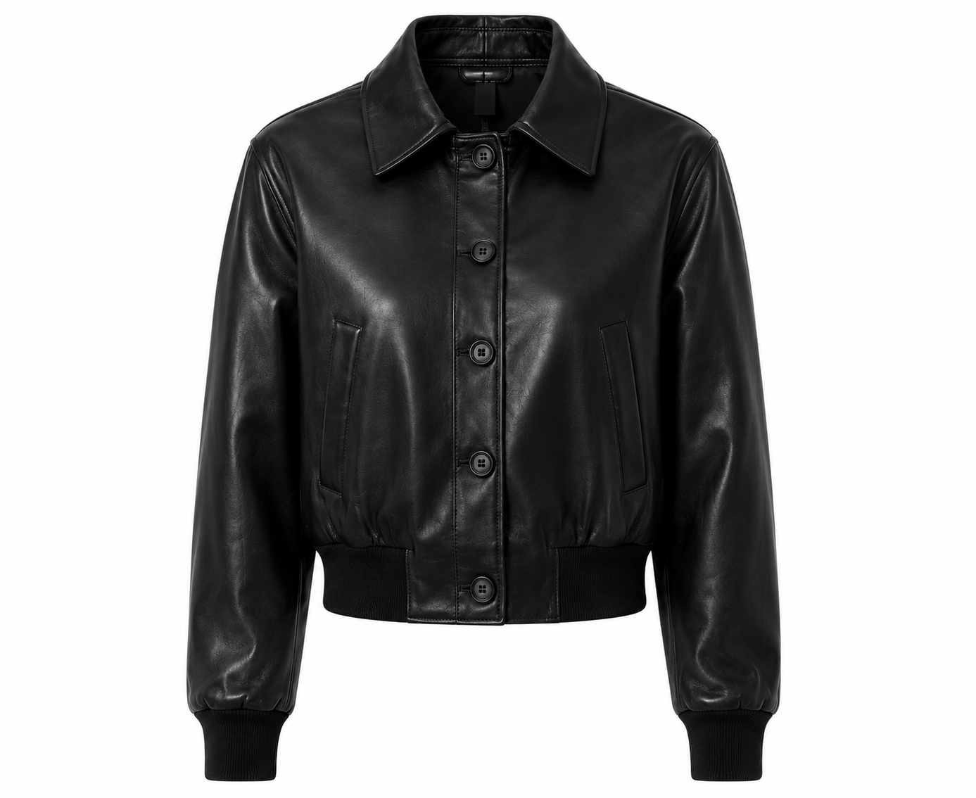 The Shirt Jacket – women's cropped shirt-collar leather jacket with button closure and welt pockets