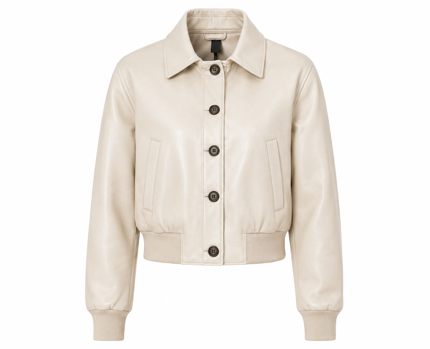 The Shirt Jacket – women's cropped shirt-collar leather jacket with button closure and welt pockets