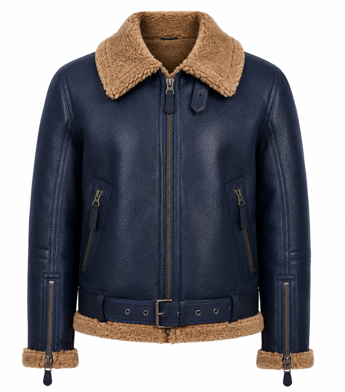 RASHA Belted Shearling Aviator Jacket