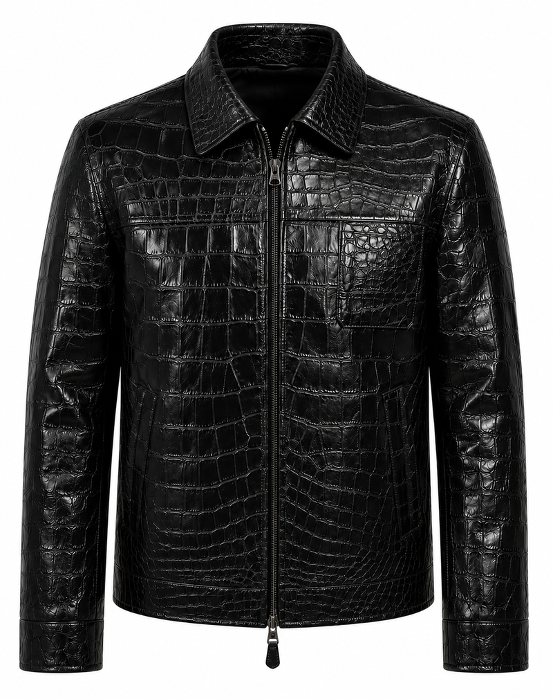 RASHA Croc-Embossed Leather Jacket